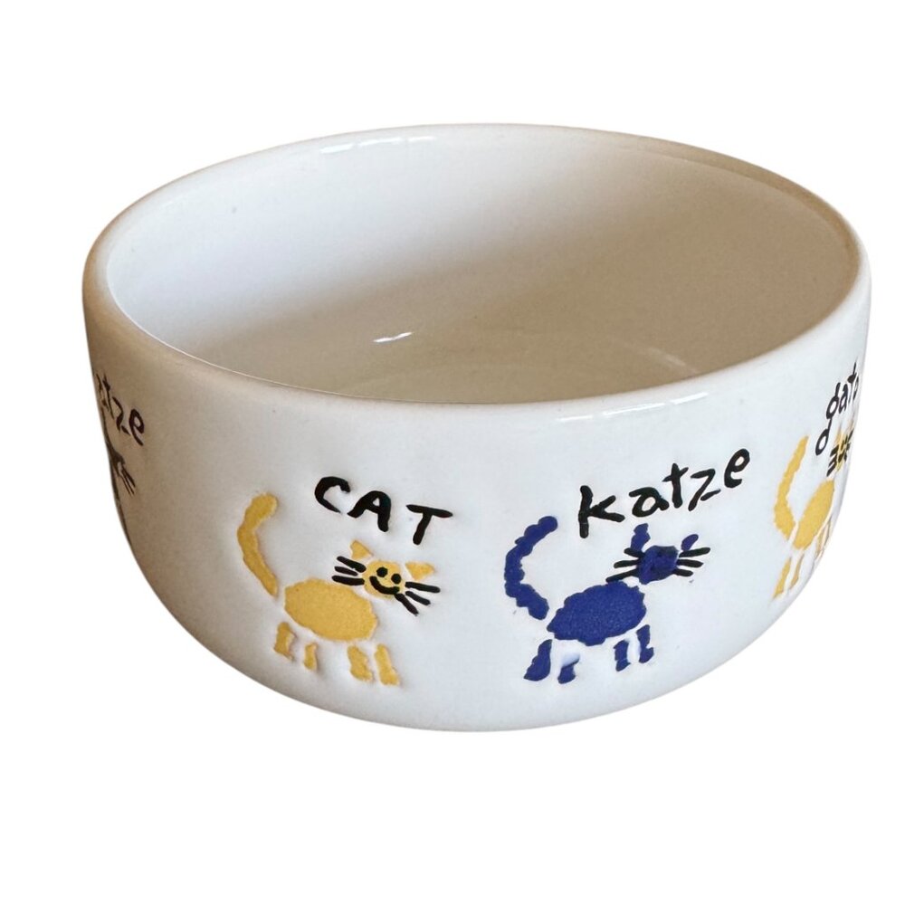 Vintage Waechtersbach Cat Food Water Bowl Ceramic Multiple languages Graphics